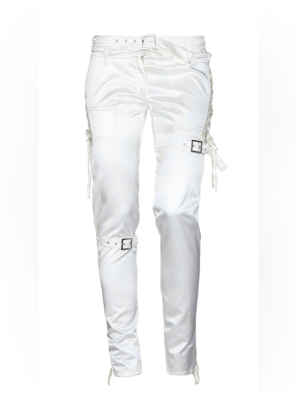 Toy G White Satin Cargo Skinny Pants, Sz 6, Made in Italy